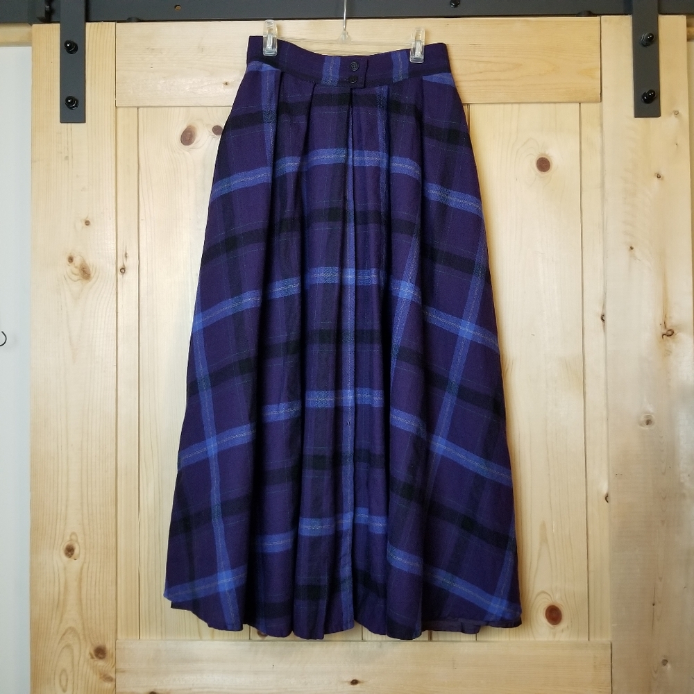 Vanessa Van Cleef Tartan Plaid Wool High Waist Pleated Skirt